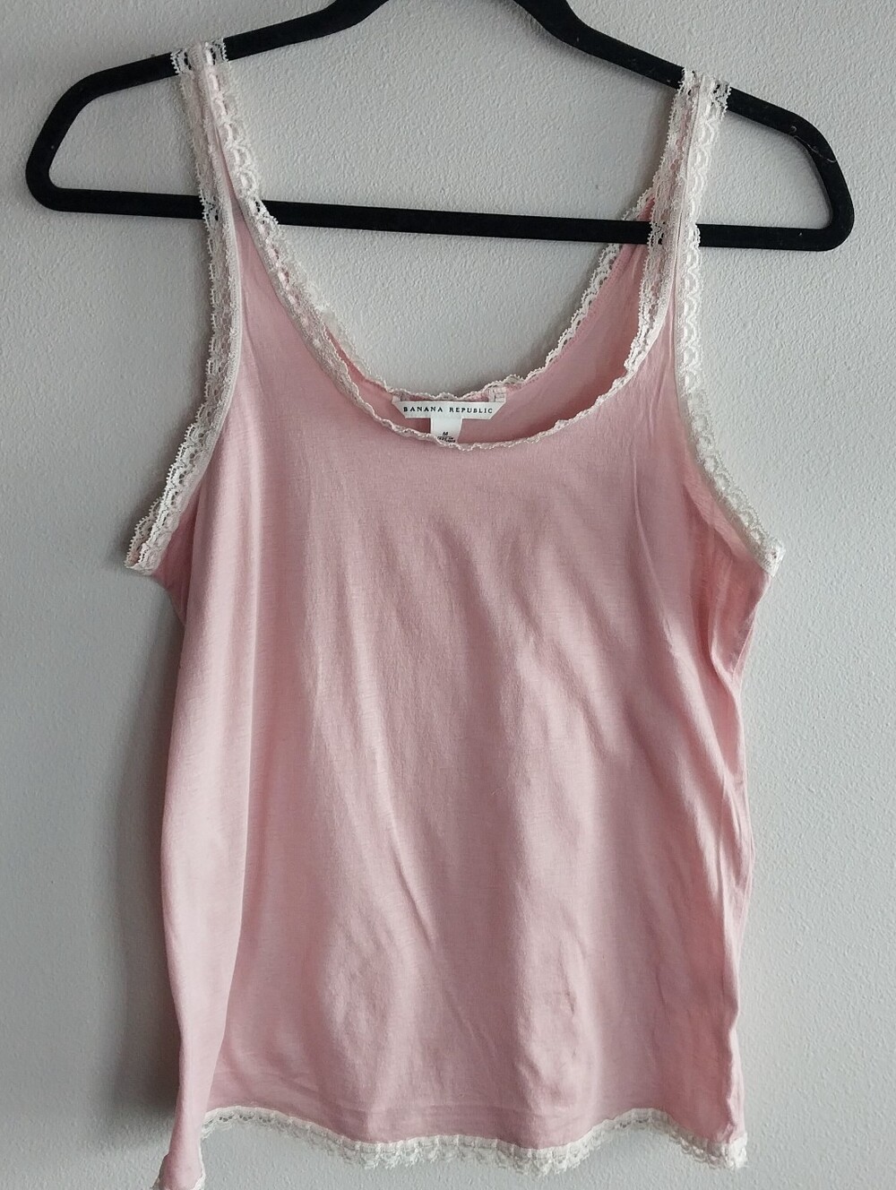 Banana Republic Pink & Cream 100% Cotton Lace Trim Camisole Tank Top